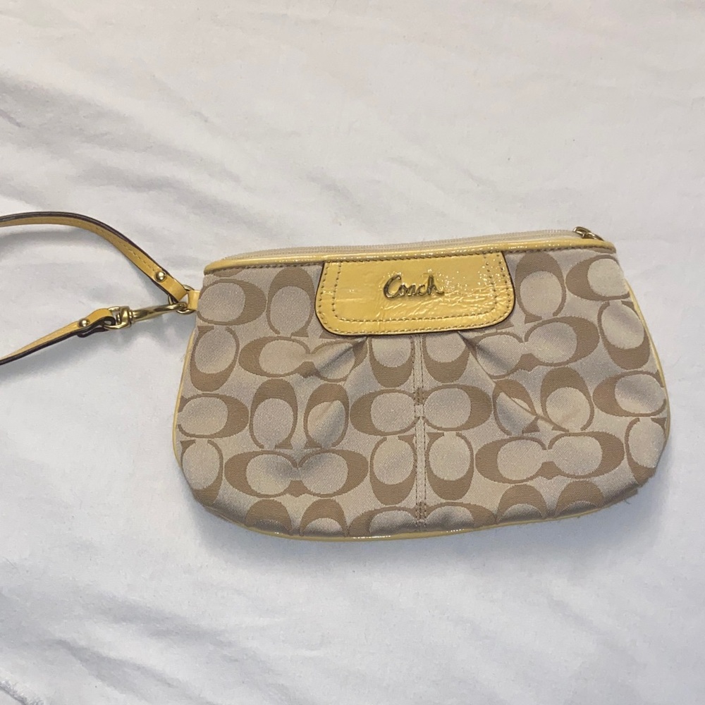 Coach Tan and Gold Signature Wristlet